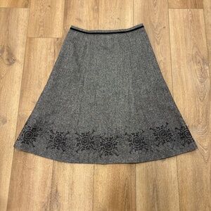 VTG! 🌟EDIE BAUER🌟 HOLIDAY WOOL TWEED EMBROIDERED A-LINE SKIRT BLACK SZ 8